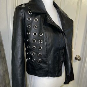 Black Pleather Cropped Jacket with Metal Accents